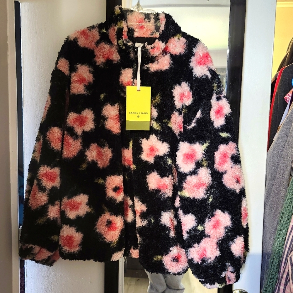 Sandy Liang Half Zip Women's Faux Fur Pull Over (M)